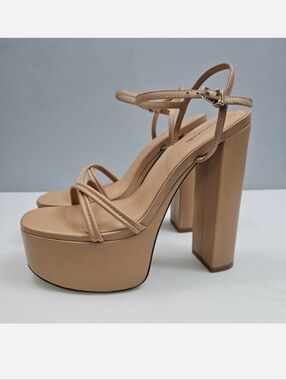 Larroude Annie Platform Sandal Womens 10 Tan Leather Strappy High Heel Evening